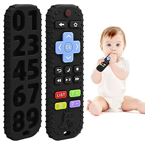 Soulagement des Dentition Jouet pour Bébés 0-6 12 Mois Cadeaux, Télécommande en Jouets de Bain en Silicone pour 3 6 9 Mois Autiste, Sensoriels de Qualité Alimentaire, Noir