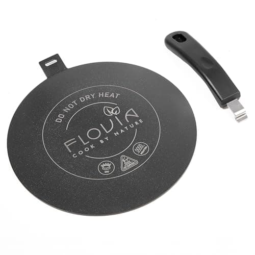 Plaque Adaptateur Induction Ø24cm avec Poignée Amovible, Diffuseur de Chaleur pour Casseroles Non-Inductives, Compatible Induction, Gaz & Électrique. Noir sans Décoloration