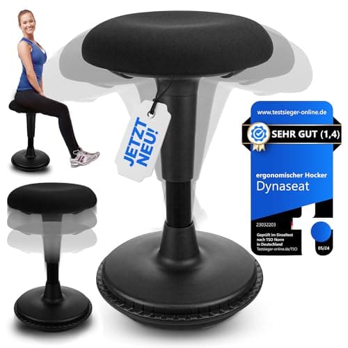 Dynaseat Tabouret ergonomique réglable en hauteur pour s'asseoir et se tenir debout (noir, version 45-65) - Tabouret de bureau ergonomique - Tabouret de bureau avec effet oscillant - Aide à la