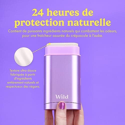 Wild - Déodorant Naturel Rechargeable - Sans Aluminium - Etui Violet avec Lot Varié de Recharge (3 x 40g) - Comprend Fresh Cotton & Sea Salt, Jasmine & Mandarin et Coconut & Vanilla - Végan