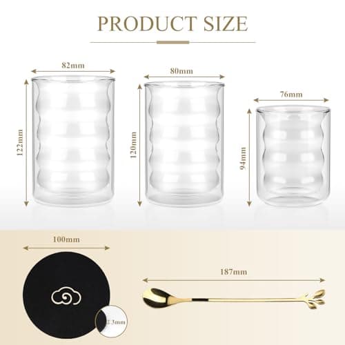 CPROSP 4 * 400ml Tasse à Café Double Paroi, Verre à Double Paroi pour Café Latte avec 4 Cuillère + 4 Sous-Verre, Tasses à Café en Cristal Résistantes à la Chaleur