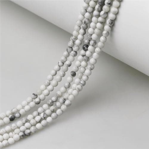 MJDCB 225pcs Petites Perles de Pierre Naturelle 3mm Howlite Blanc Pierres Précieuses Ronde Lisse en Vrac pour La Fabrication de Bijoux Bracelets Boucles D'oreilles Colliers Accessoires