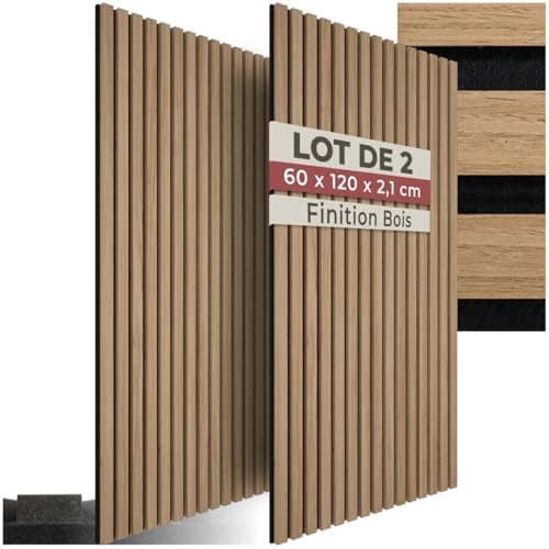 tectake® Lot de 2 panneaux acoustiques muraux et pour plafond, en Bois MDF, 120 x 60 x 2,1 cm par panneau mural decoratif pour isolation phonique Chambre, Bureau, Studio de musique Decoration murale