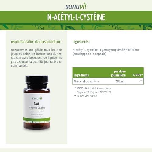 Sanuvit® - NAC | 180 capsules | N-acétyl-L-cystéine | Haute biodisponibilité et tolérance | Végétalien