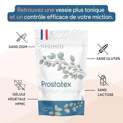 Prostatex • Confort urinaire & HBP | Prostate | Formule naturelle et vegan avec Saw palmetto, Ortie, Pépin de courge, Palmier nain, Pygeum africanum, Prunier d'afrique • Made in France - 60 gélules