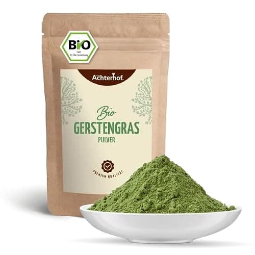 Poudre d'herbe d'orge BIO (500g) | De culture allemande | Qualité alimentaire brute | 100% poudre d'herbe d'orge | Résidus contrôlés | vom-Achterhof