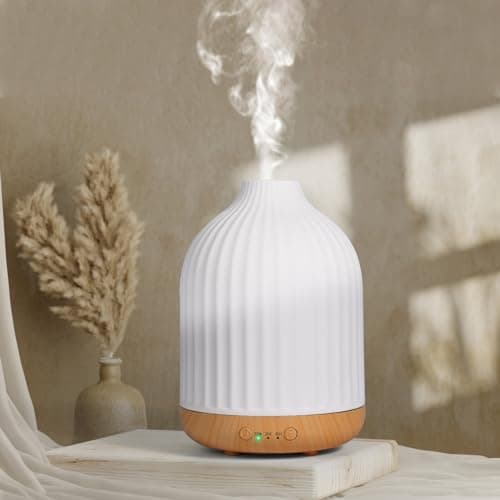 Vankarr Diffuseur Huiles Essentielles en Céramique 250ML, Diffuseur de Parfum Electrique Humidificateur Ultrasonique Diffuseur Aromathérapie pour la Maison, Yoga (Blanc 250 ML)