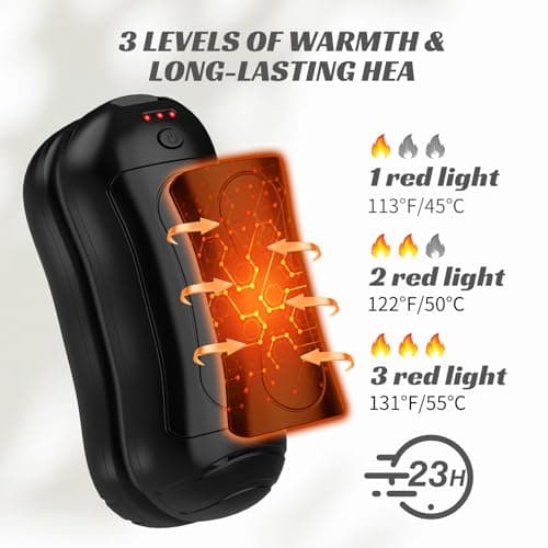 FANDLISS Chaufferette Main Rechargeable,6000 mAh Chauffe Mains Cylindriques,3 Modes de Chauffage,2024 Electrique Chauffe Main USB pour Sports Travail en Extérieur Camping Randonnée-Noir