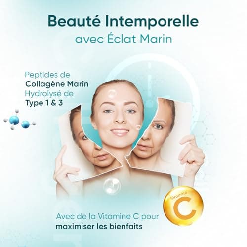 COLLAGENE MARIN Type 1-3 + Vitamine C 180 Comprimés Purs & Naturels - Alternative aux Gellules Collagène Marin Hydrolysé - 1836mg Collagène & Vitamine C - Hydratation de la Peau, Os & Articulations