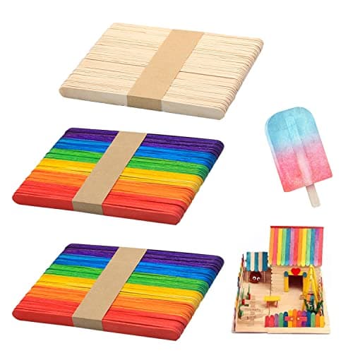 Lot de 150 bâtons en bois, glace en bois coloré sur la tige, 114 x 10 x 2 mm, matériaux de jeu créatifs faits à la main pour les enfants, adaptés à la fabrication de glace, artisanat créatif.