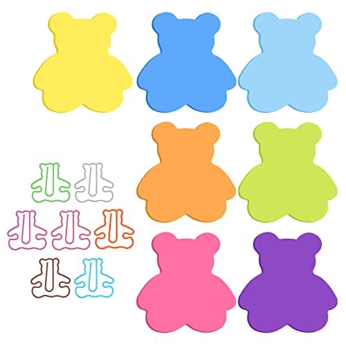 Molain Mignon Animal Notes Autocollantes avec Trombones, Dessin Animé Ours Autocollant Notes Index Onglets Animaux Forme Marqueurs Drapeaux Bloc-Notes 7 Pack 210 Feuilles