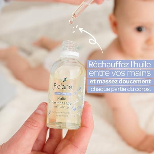BIOLANE - Huile de massage - Bébé - Détente - Parfum relaxant et apaisant - 99% d'ingrèdients naturels - 50ml - Fabriqué en France, Blanc, 50.00 ml (Lot de 1)