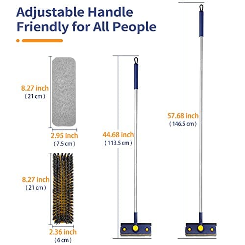 JEHONN Brosse de Nettoyage avec Manche Long, 3 en 1 pour Baignoire et Carrelage, Brosse à Récurer Amovible à Poils Rigides et Tête éponge pour Salle de Bain, Baignoire, Sol