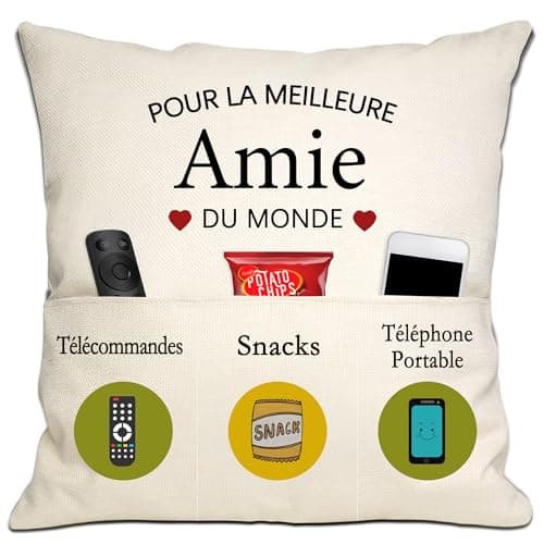 Cadeau d'ami pour Les Femmes Filles Meilleur ami du Monde Housses de Coussin 18x18 Pouces avec 3 Poches pour Les Femmes Cadeau d'anniversaire Cadeau d'amitié Cadeau de Noël (Amie)