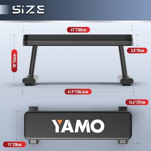 YAMO Banc plat, banc de musculation de 660 kg pour salle de sport à domicile, banc d'entraînement facile à assembler avec embouts de pieds réglables, banc de musculation multifonction pour