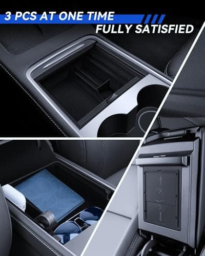 LANTU 3 Pcs Accessoires pour Tesla Model Y 2021-2024 et Model 3 2021-2023, Organisateur de Console Centrale, Boîte de Rangement pour Accoudoir et Boîte de Rangement Cachée