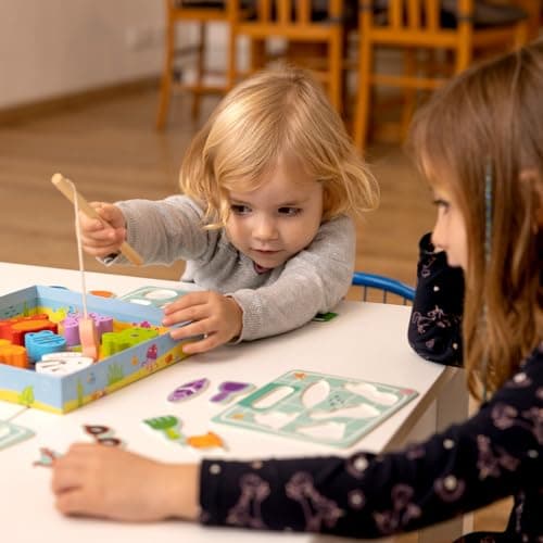 Nene Toys Jeu de Pêche Magnétique en Bois pour Enfants dès 2 Ans - Jouet Magnétique Ludique pour Tout-Petits de 2 3 Ans - Jeu Montessori de Pêche à la Ligne avec Puzzle - Cadeau pour Fille et Garçon
