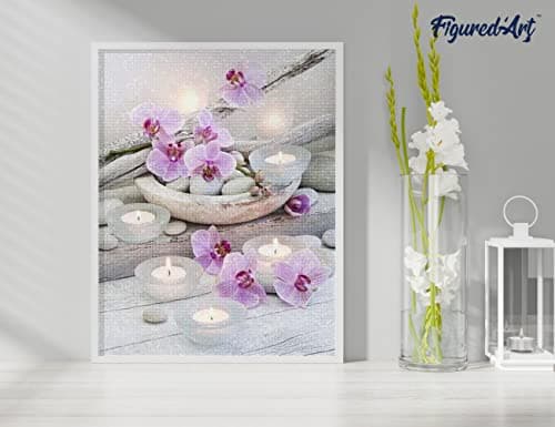 Figured’Art Diamond Painting Broderie Diamant 40x50cm Toile Entière Roulée avec Strass Perles Carrés - Fleurs et Bougies - Kit Complet 5D DIY Activité Manuelle Loisirs Créatifs Adultes
