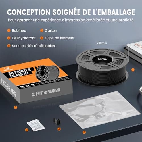 TECBEARS PLA+ Filament 1.75 mm, Upgrade PLA+ 2.0 Filament d'impression 3D Plus Robuste et Plus Résistant, Vitesse d'impression 0-300 mm/s, Bobines de 1 KG, PLA+ Blanc