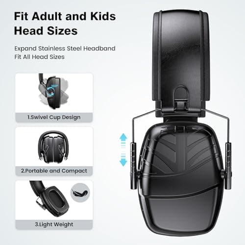 Link Dream Casque Anti Bruit Enfant Adulte - Casque Antibruit Enfant SNR 35dB - Protection Auditive de Travail, Confortable et réglable, pour l’Autisme, Travaux de voirie, Chantiers, Aéroports, Noir