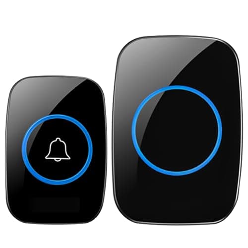 JOFLVA Sonnette Sans Fil,5 Niveaux Volumes 60 Mélodies Au Et Indicateur Led,300M Un Emetteurs Avec Un Récepteur Enfichable,Wireless Doorbell Niveau d'étanchéité IP55 Ensemble de étanche