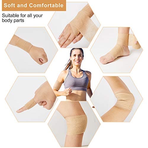 SUPERBE Bande Cohesive Bandage Autoadhésif Elastique 7.5cm x 450cm, Bandage Medical pour Premiers Secours Sports, 12 Rouleaux (Beige)