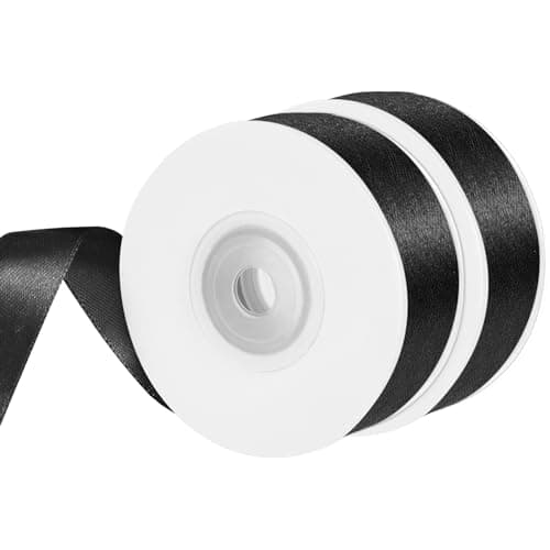2 Rouleaux Ruban Noir, 2cm X 22m Ruban Satin Noir Ruban de Satin, Ruban Couture pour Emballage Cadeau Bouquet Gâteau Décoration Halloween Noël Fête