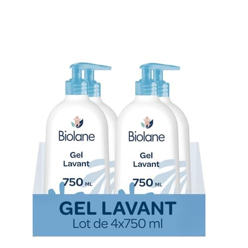 BIOLANE - Lot de 4 Gels Corps Et Cheveux 2 en 1 - Nouveau Packaging - Gel Lavant - 750ml - 97% Origine Naturelle - Doux - Peaux Sensibles - Cheveux Fins - Bébé - Fabriqué en France