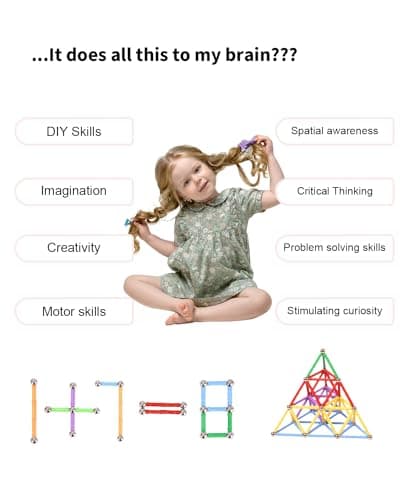 Kureny 325 Pièces Blocs Magnétiques Jouets éducatifs pour Enfants,Construction Magnetique Enfant,Bâtons Magnétiques,3D Construction Jouets Educatif Jeux Cadeaux pour Enfants à Partir de 4 Ans