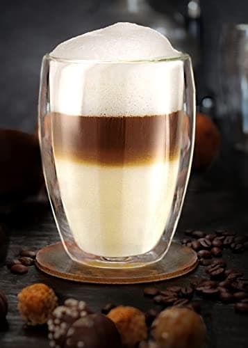 Creano Verre Thermique XXL à Double paroi 400 ML, Verre à café/Verre à thé/Latte Macchiato Extra Large résistant à la Chaleur en Verre borosilicaté, Lot de 6