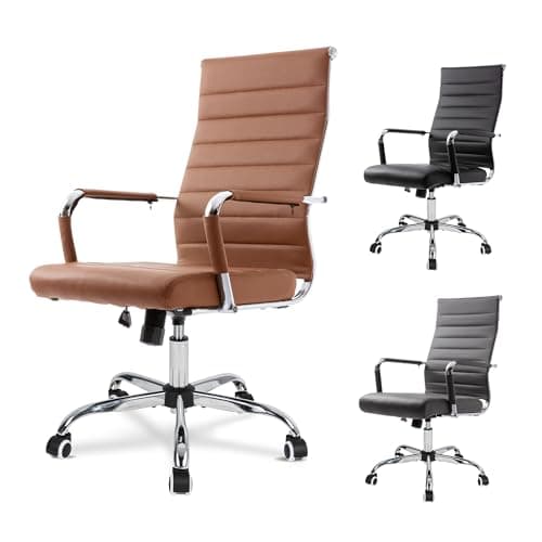 UEV Chaise de Bureau Ergonomique Kolumbus Cuir PU, Moderne avec roulettes et Accoudoirs, Hauteur Réglable, Pivotant Universel, Capacité de Poids jusqu'à 150kg, Brun