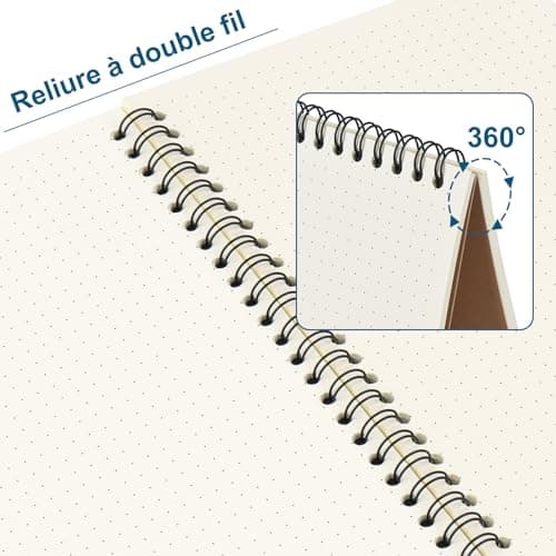 ZCZN A5 Cahier à Spirale Kraft 60 Feuillets par Bloc,Lot of 6 Blocs Carnet de Notes à Spirale Reliure Double Spirale,80 g/m2,Bloc Note Carnet Dessin,120 Pages Pointillés