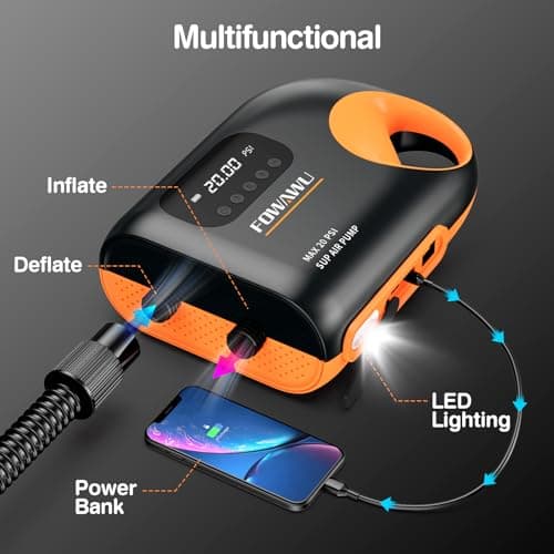 FOWAWU 3 * 7800mAh Gonfleur Electrique Paddle, Gonfleur Batterie Paddle 20PSI, Paddle Electrique Paddle Gonfler et Dégonfler Système à Deux Vitesses Arrêt Automatique 12V CC