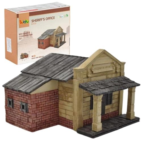 Buroku - Kit de construction de l'Ouest 290 pièces | Bureau du shérif réaliste | Briques de pierre | Encourage l'apprentissage Stem et la motricité | Pour enfants et adultes | Colle incluse