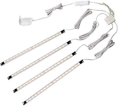LED Sous Vitrine, Kit de 4 Bandes de LED Sous Meubles Eclairage, 300 mm, Avec Interrupteur, Total de 510lm, Tous les Accessoires Inclus(Blanc Chaud)