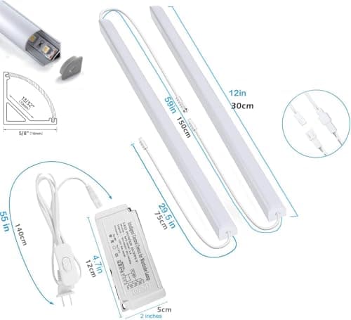 Éclairage LED sous l'armoire, 8 pcs, 30 cm, V-Shape, 16 Watts, 1600 Lumens, Blanc Pur (6000K), Design Élégant, Illumination Ultra-Lumineuse
