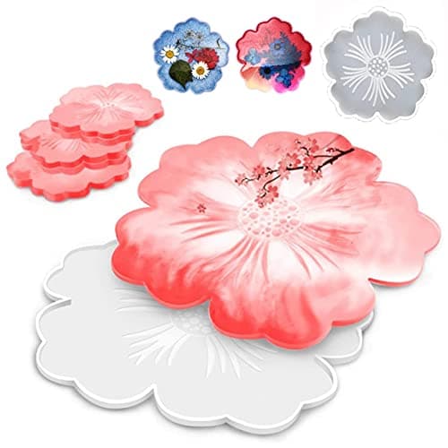 Coaster Moule Resine Forme de Fleur Dessous de Verre Irrégulier pour la Décoration Résine époxy pour la Décoration de Fleur Tapis de Bol Grande Forme de Fleur de Moule en Résine le Bricolage(2 Pièces)