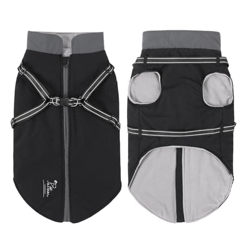 PETTOM Manteaux Chiens Imperméable avec Harnais, Manteau d'hiver Robuste et Chaud pour Chien, Vêtement Chien avec Réfléchissante pour Petits, Moyens et Grands Chiens (Noir, L)