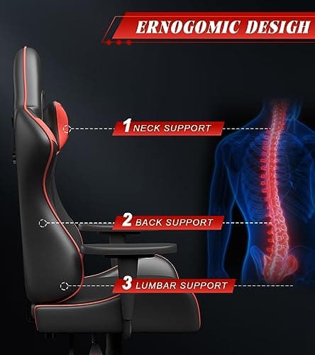 bigzzia Chaise Gaming Chaise Bureau, 155 Degrés PU Cuir Fauteuil de Bureau Ergonomique (sans Repose-Pieds, Rouge)