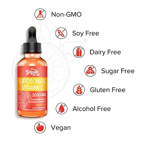 Vitamine C Liposomale 2000 mg Liquide Supplément, Absorption Maximale, Vitamin C Végétalienne Hautement Efficace, Acide Ascorbique, Non-GMO, Sans Gluten, Sans Soja