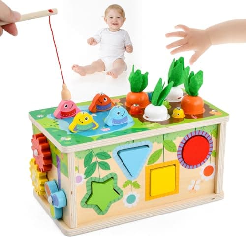 Focenat Jouet Enfant Montessori en Bois, 9-in-1 Jeu de Pêche Magnetique Éducatif, Jouet Motricité Fine pour Bébé 3 4 Ans, Cadeau Garçons Filles