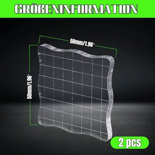 Hosifiy Lot de 2 tampons en acrylique pour tampons en silicone - 5 x 5 cm - Bloc de tampons en acrylique ondulé - Avec lignes de grille - Bloc acrylique transparent - Pour scrapbooking, fabrication de