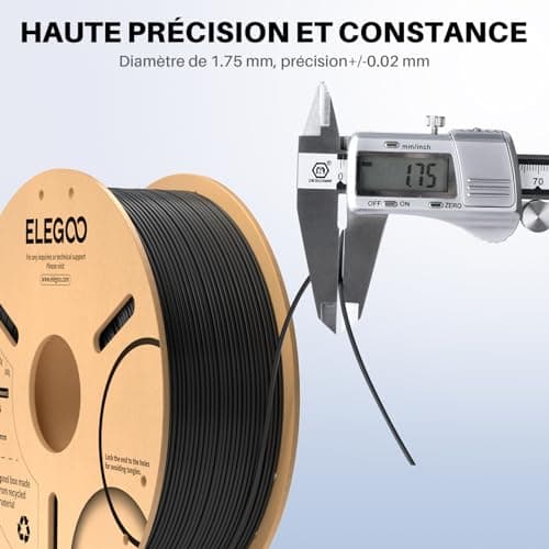 ELEGOO Filament PLA+ 1.75mm Transparente 1KG, Filament pour Imprimante 3D Précision Dimensionnelle +/- 0.02mm Bobine de Carton Filament d'Impression 3D Convient à la plupart des Imprimantes 3D FDM