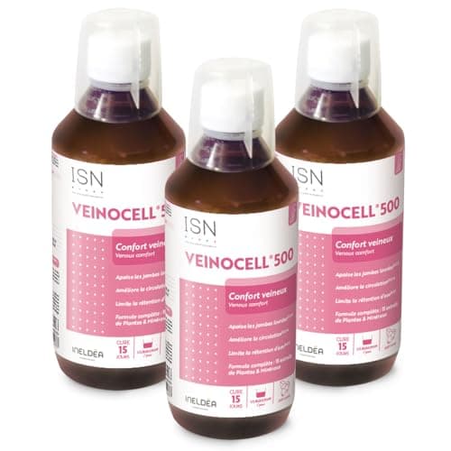 INELDEA SANTE NATURELLE - Veinocell 500- Confort circulatoire -Sans gluten – Sans allergène – Sans OGM – Sans aspartame - Cure de 15 j - Lot de 3 Flacons