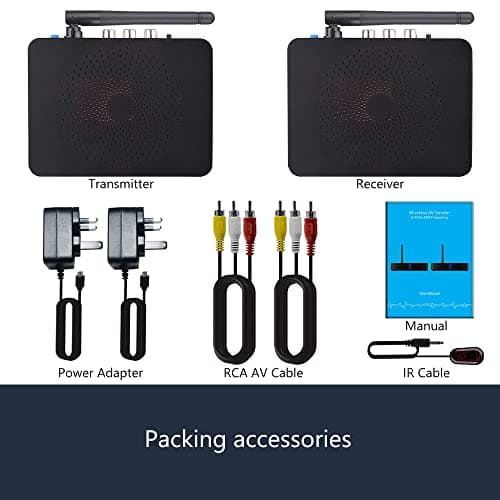 moretop Émetteur et récepteur vidéo et Audio sans Fil 2,4 GHz 8 canaux RCA 480P émetteur avec rallonge à Distance IR pour câble de Streaming, Satellite, DVD vers TV sans Fil pour câble RCA (MT-RCA20)