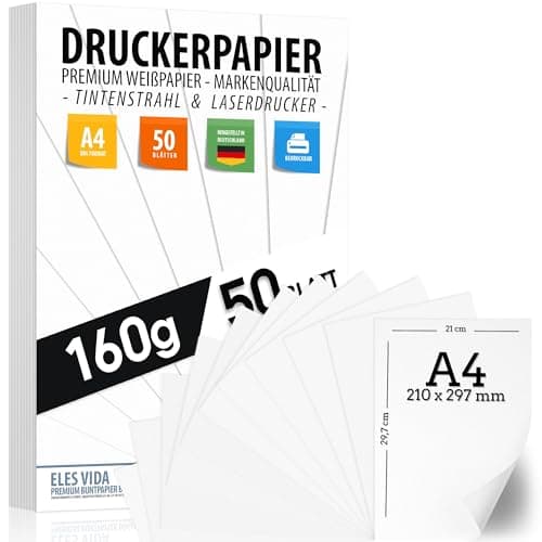 Lot de 50 feuilles de papier à dessin blanc A4 160 g blanc pur de qualité supérieure Format A4 21 x 29,7 cm Papier à dessin épais non imprimé pour université, photographie, présentations, travaux