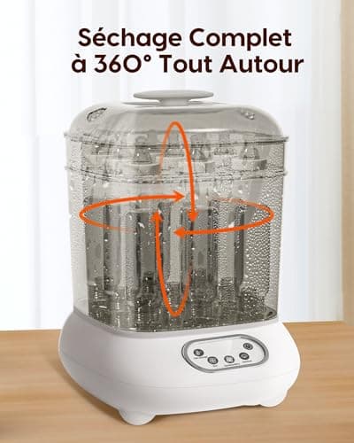 Stérilisateur et Sécheur pour Biberons, Tétines, Pièces de Tire-lait, Jouets de Dentition - Élimine 99,9% des Germes, Reste Stérile et Sèche Pendant 24 Heures, Essentiels pour Nouveau-nés, Bébé