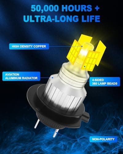 OWVTPS Ampoule LED H7, Automobile et Moto Universelle, 500% de Luminosité 16000LM 80W, 4 Faces 360 Perles Lumineuses Sans Point Noir Plug And Play Sans Adaptateur (2PC)