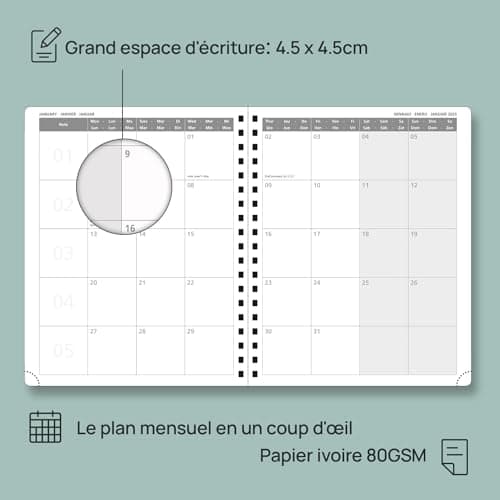POPRUN Agenda 2025 Semainier 25,5 x 21,5cm D'août 2024 à déc 2025, Planner Vertical Scolaire 17 Mois avec Couverture Rigide Spirale, Poche intérieur, Papier Certifié FSC®80 g/m2 - Rose Clair