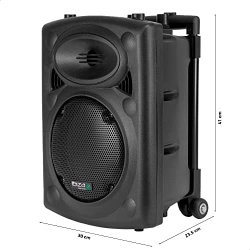 Ibiza - PORT8VHF-BT - Enceinte Portable 8"/400W Max avec 2 micros (Filaire et VHF), télécommande et Housse de Protection - Bluetooth, USB, SD - Autonomie 4 à 6h